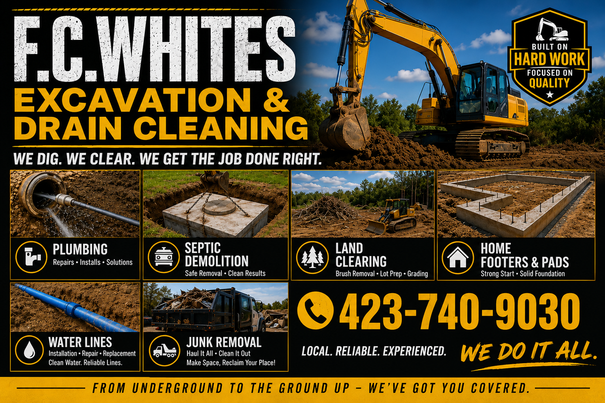 Septic System Installation for F.C. White’s Excavation & Drain Cleaning in Huntingdon, TN