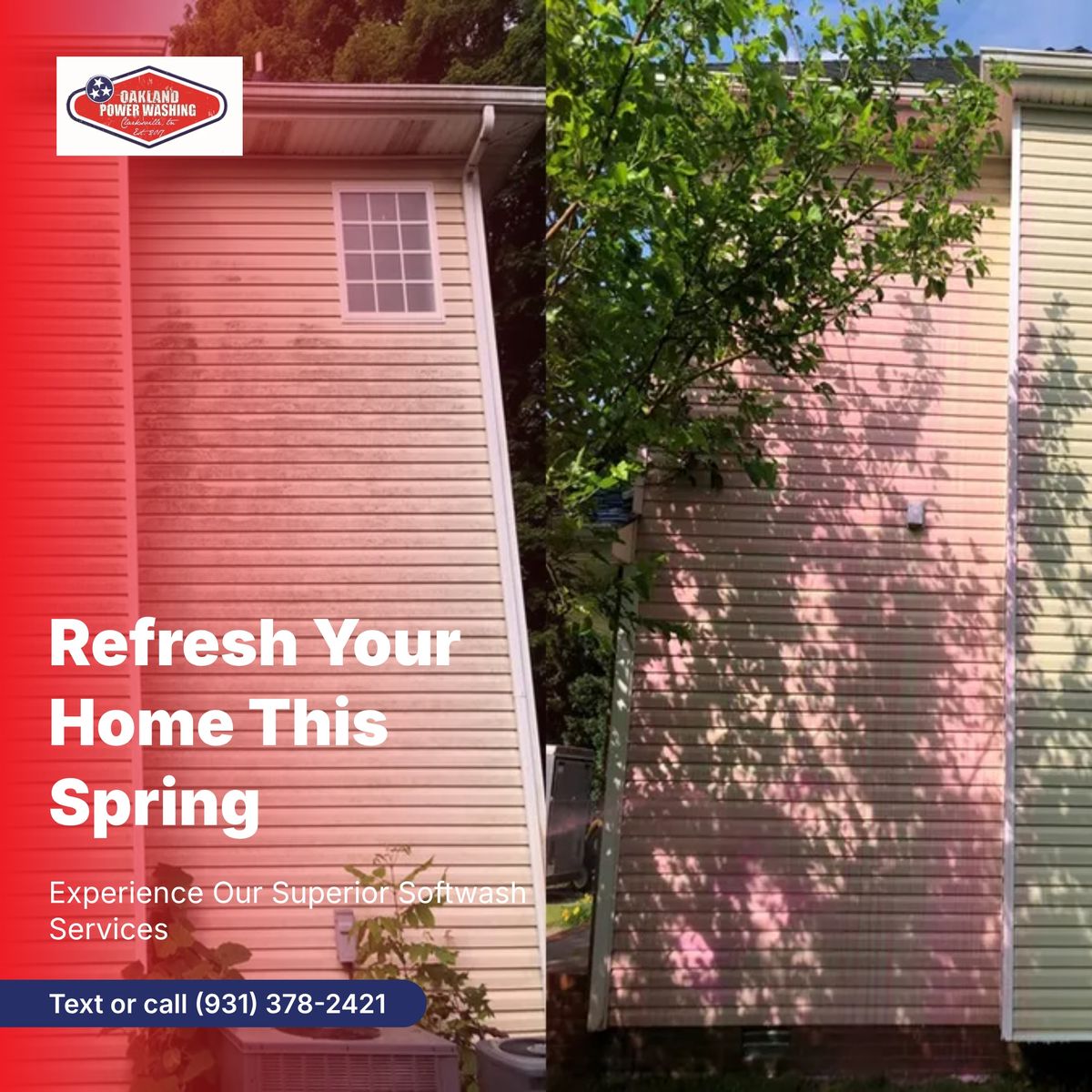 House and Roof Softwash for Oakland Power Washing in Clarksville, TN