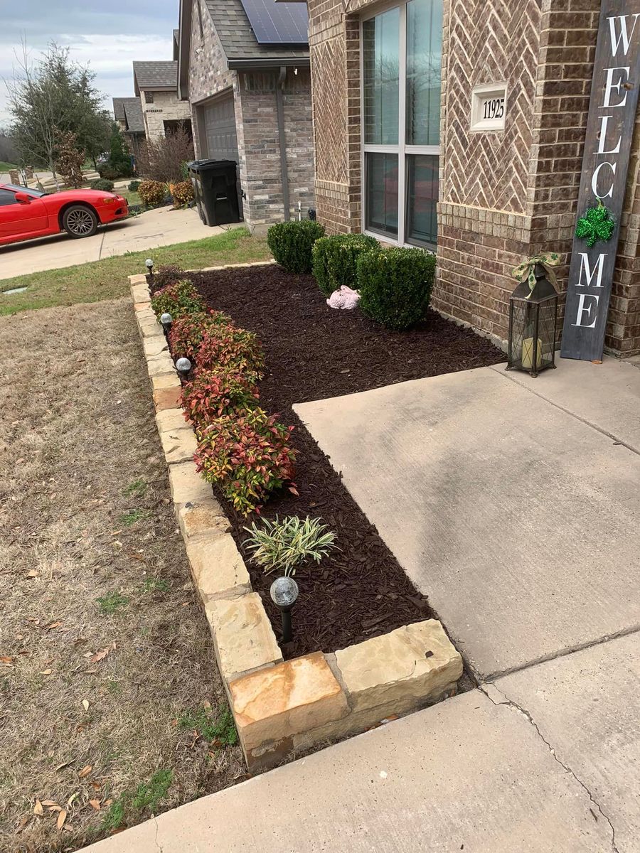 Flower Bed Construction and Sod Installation for Teague Trees & Landscaping in Rendon, TX