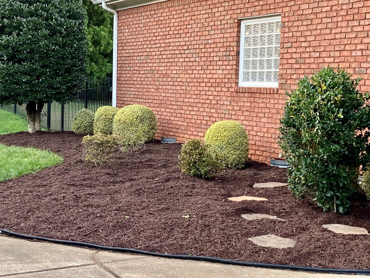 Mulch, River Rock and Pine Needle Installations for Malboeuf Landscaping, Inc in Kernersville, NC