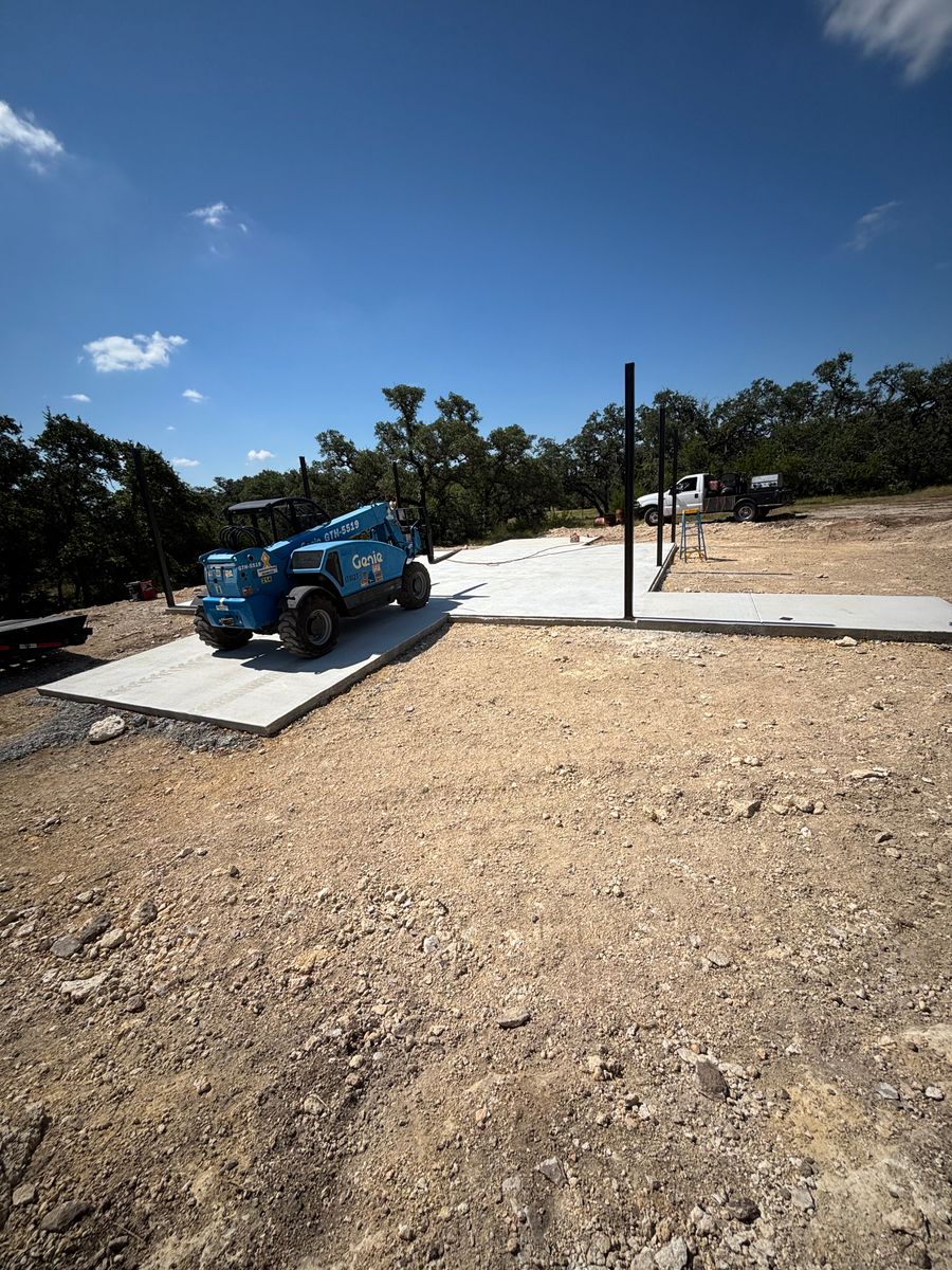 Metal building installation for K.O. Excavation LLC in Spring Branch, TX