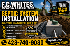 Septic System Installation for F.C. White’s Excavation & Drain Cleaning in Huntingdon, TN