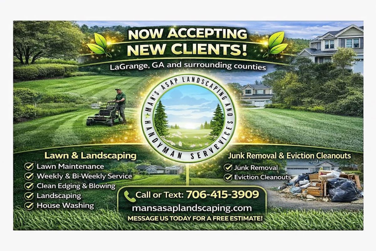 Mowing for Man's Asap Landscaping and Handyman Services LLC in Lagrange, GA
