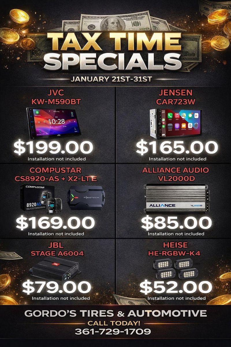 Stereo Installations for Gordo's Tires and Automotive in Rockport, TX