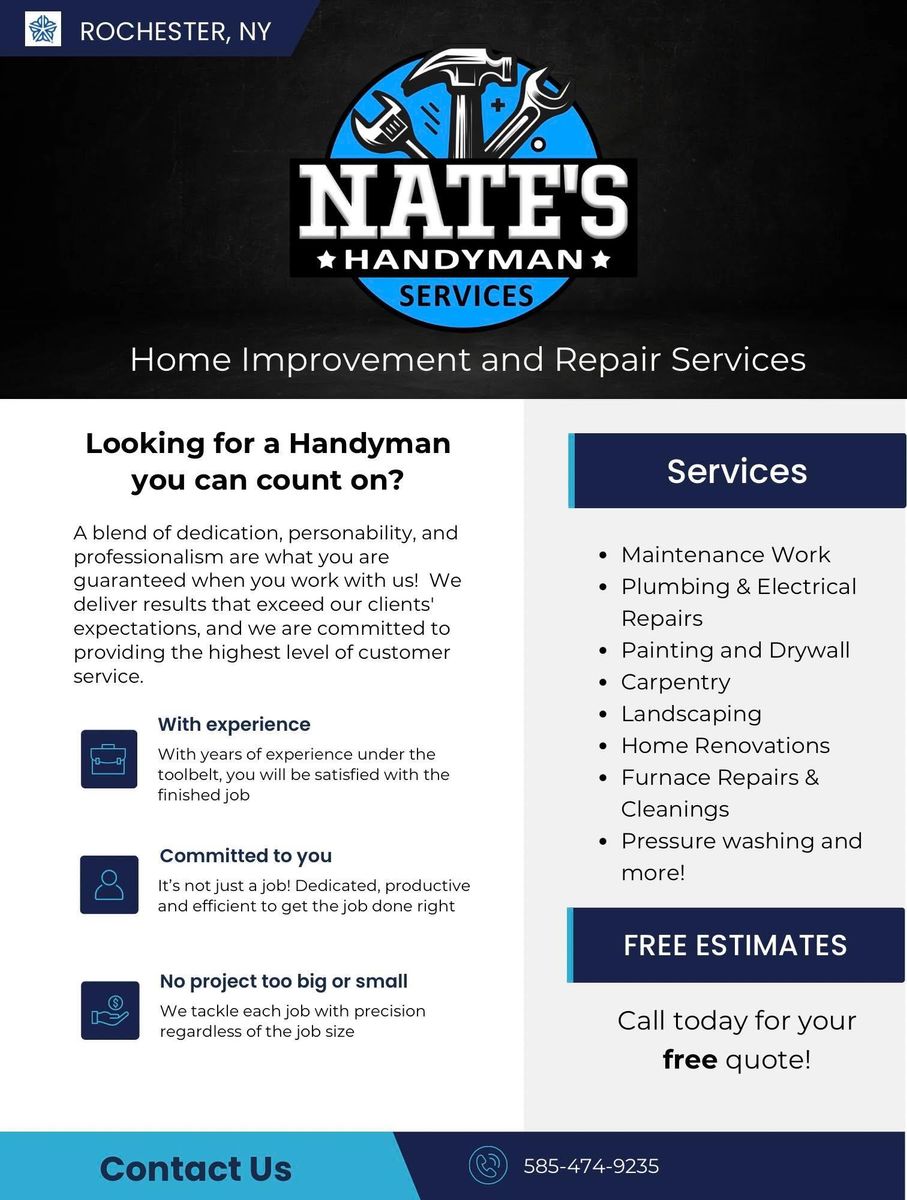 Painting & Drywall for Nate’s Handyman Services in Rochester, NY