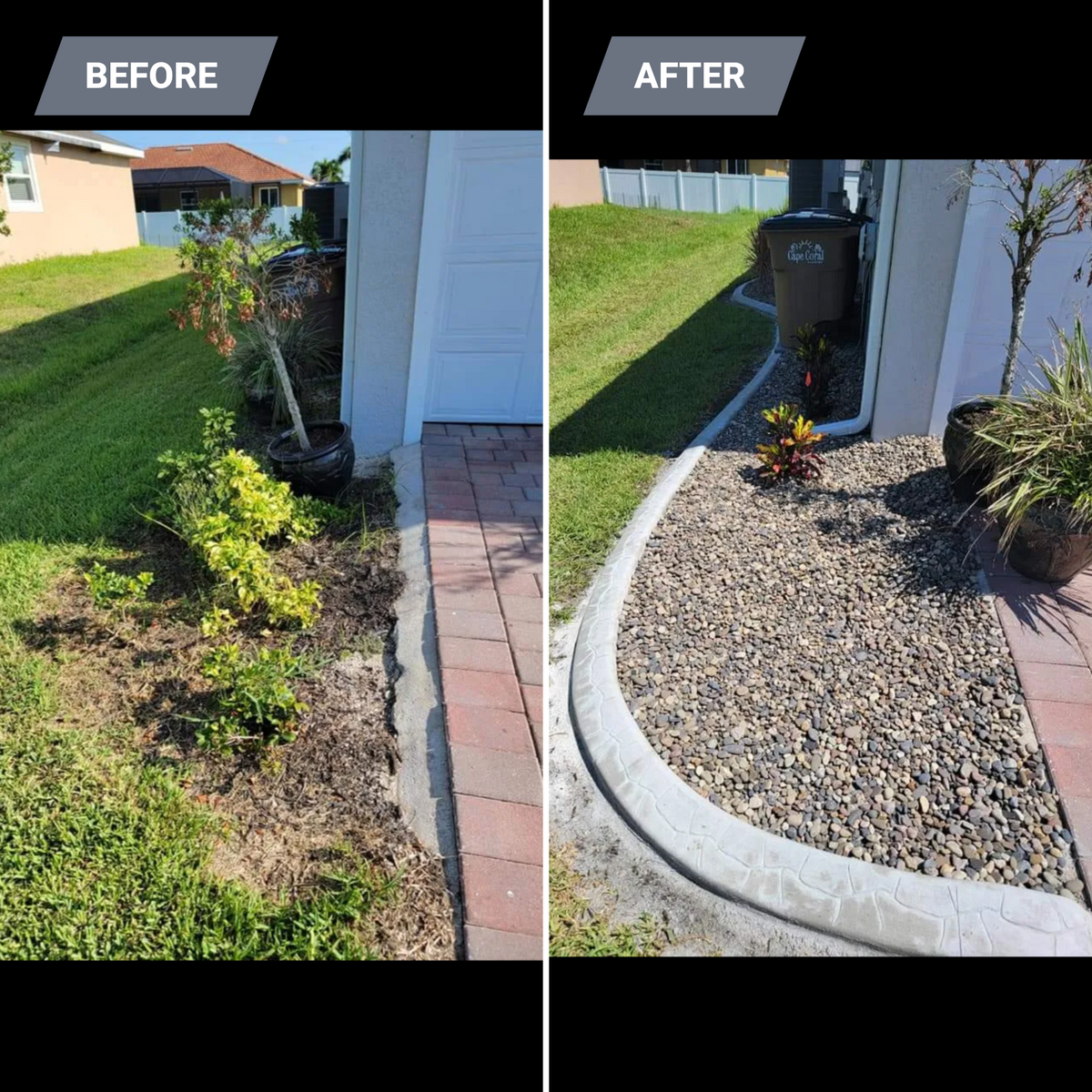 New Landscape Before and After for Advanced Landscaping Solutions LLC in Fort Myers, FL