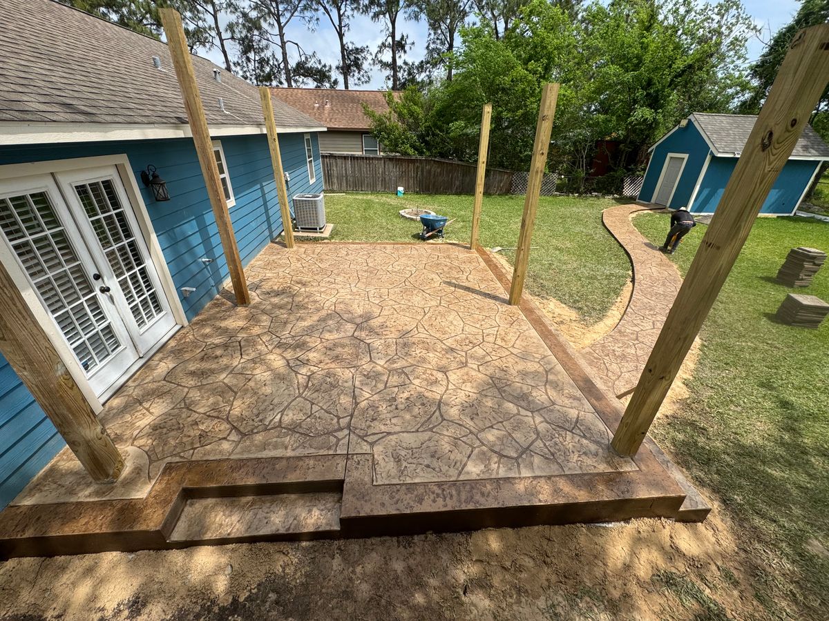 Stamped Concrete Installation for NG Concrete Services in Houston, TX