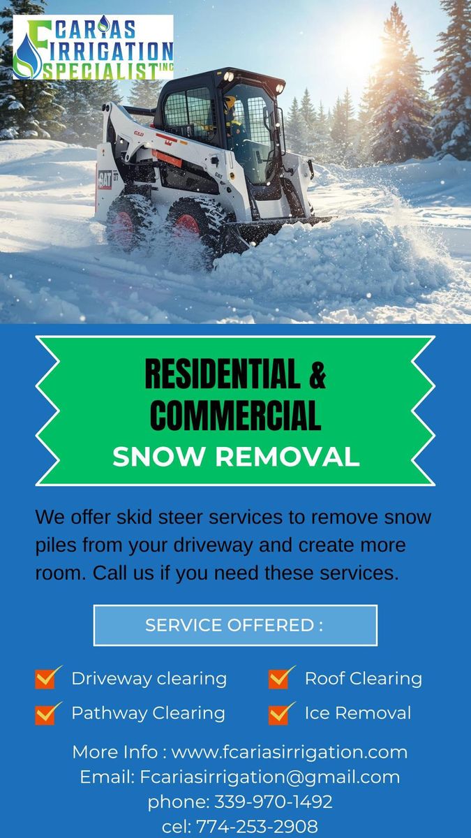 Snow Plowing and Snow Management for F Carias Irrigation Specialist INC in Southborough, MA
