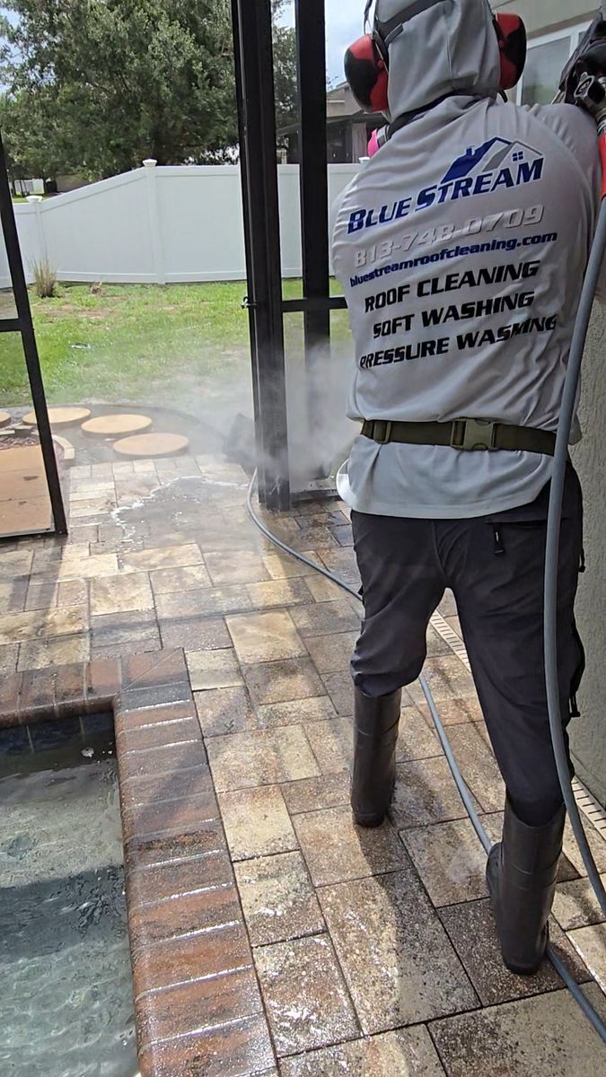 Pool Deck and Pool Cage Cleaning for BLUE STREAM ROOF CLEANING & PRESSURE WASHING  in Tampa, FL