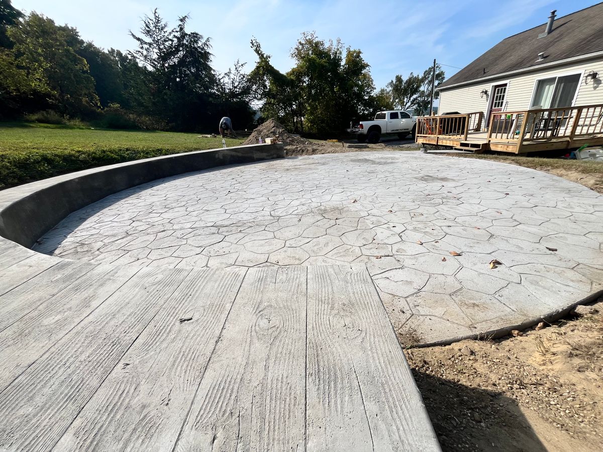 Stamped Concrete Installation for LeClaire Flatworx in Bomoseen, VT