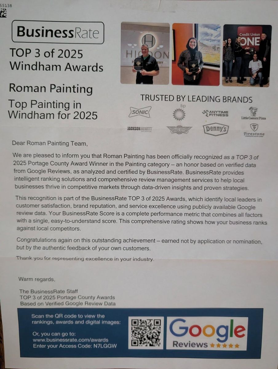 Interior Painting for Roman Painting in Windham, Ohio