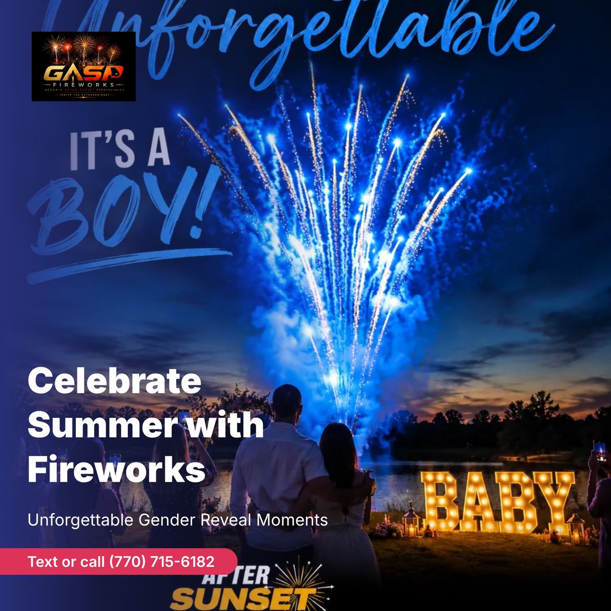 Gender reveal firework shows for After Sunset Fireworks in Atlanta, GA