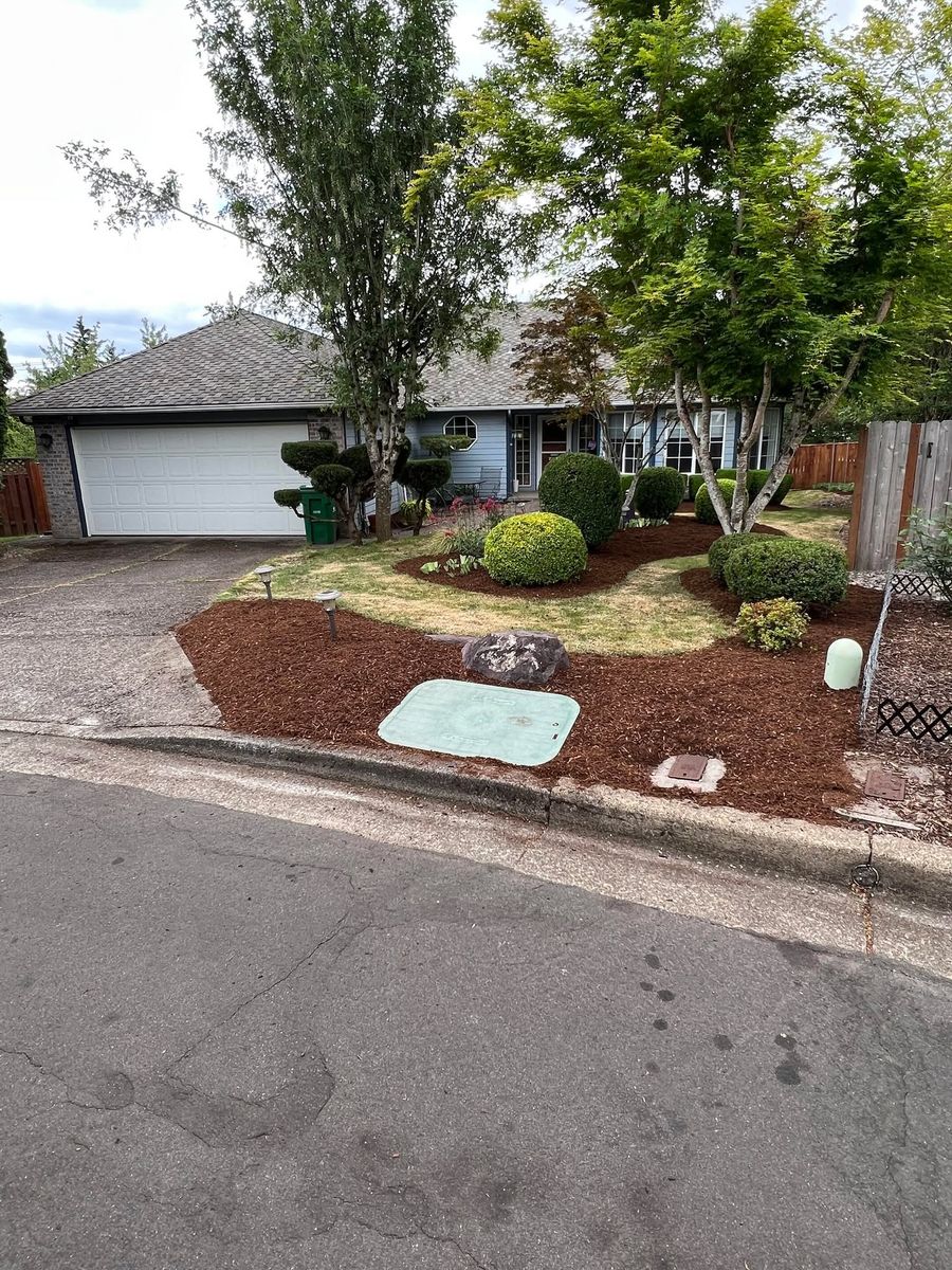 Mulch Installation for Orange Landscape in Woodburn, OR