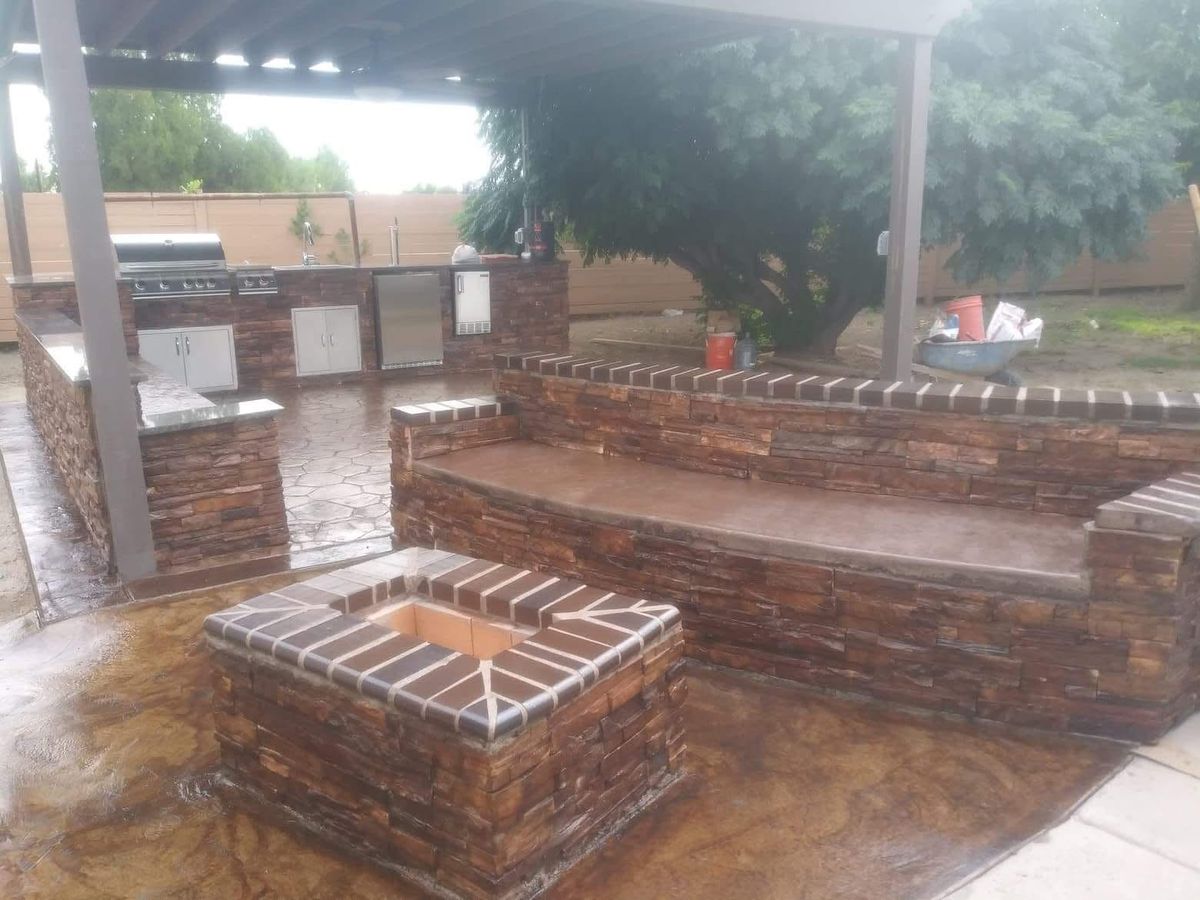 Stamped & Stained Concrete accents for Oasis Landscaping LLC in El Paso, TX