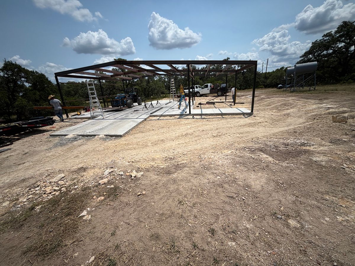 Metal building installation for K.O. Excavation LLC in Spring Branch, TX