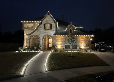 Custom Christmas lights for Teague Trees & Landscaping in Rendon, TX