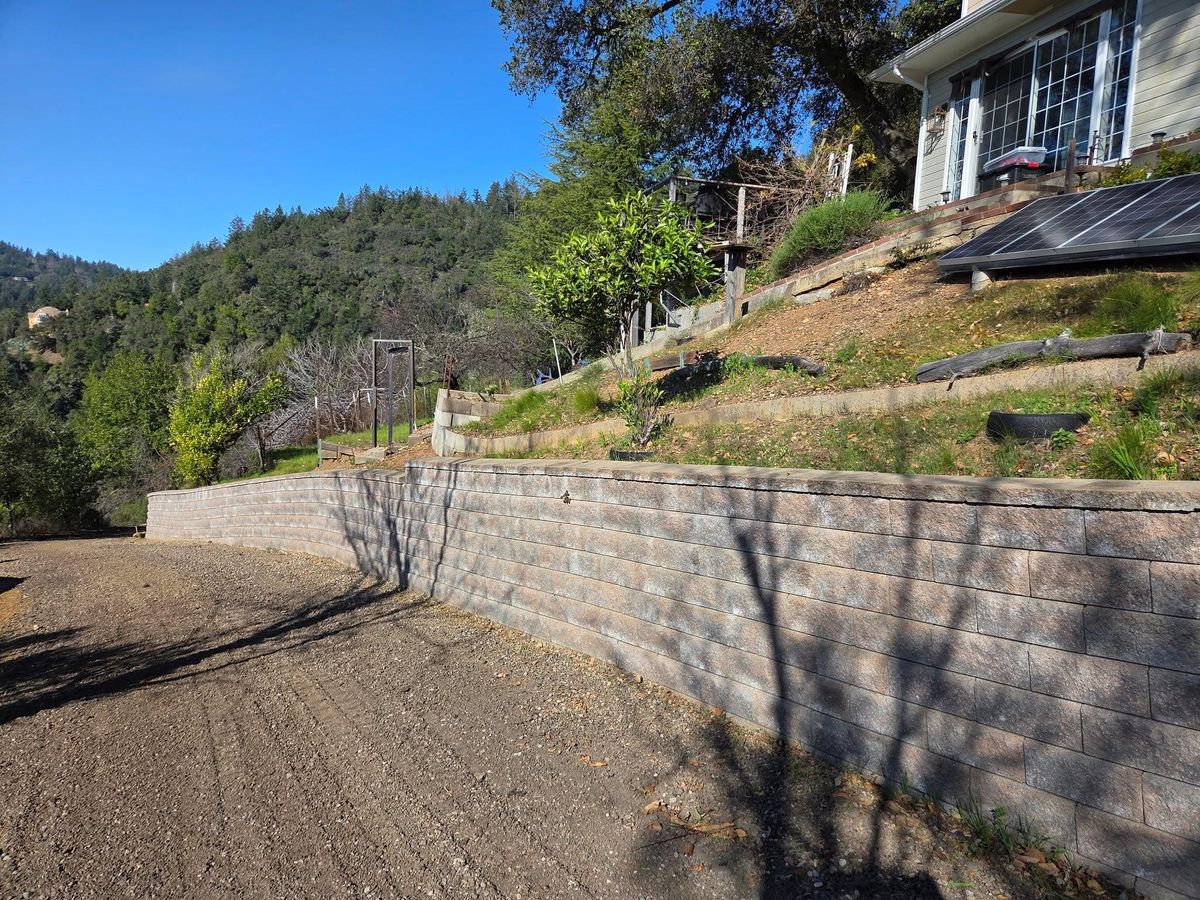 Block, Boulder and Timber Wall Construction for Martin Stanko Landscape Construction in Livermore, CA