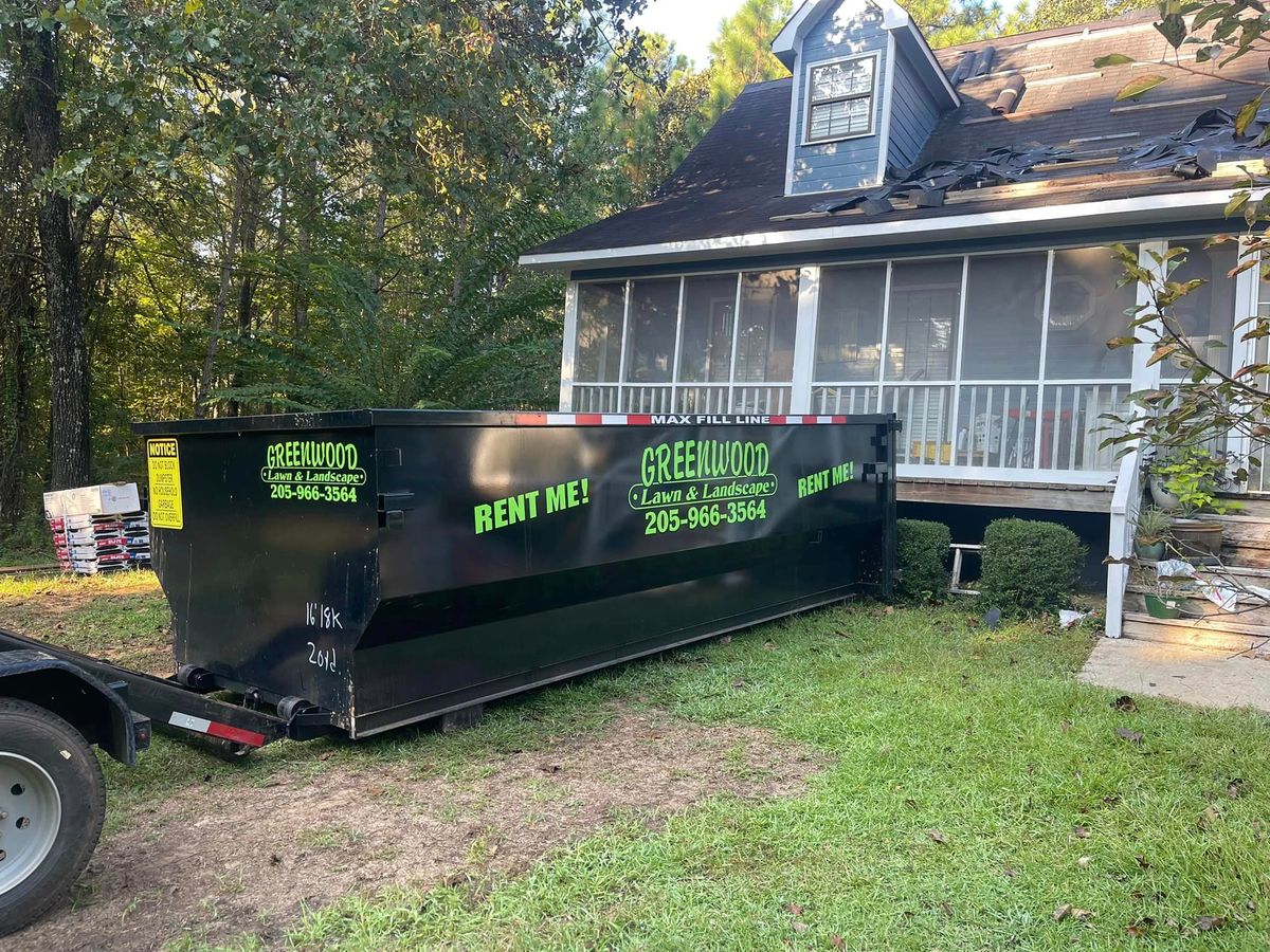 Roll Off Dumpster Rental for Greenwood Lawn & Landscaping LLC in Talladega, Alabama