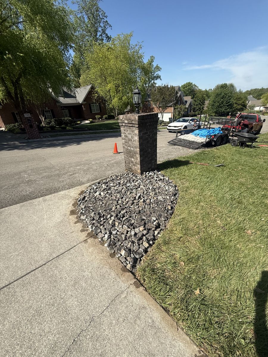 Rock insallation for Wesleys Landscaping in Clinton, TN