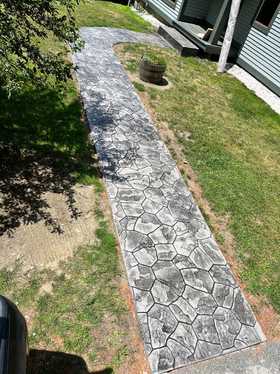 Stamped Concrete Installation for LeClaire Flatworx in Bomoseen, VT