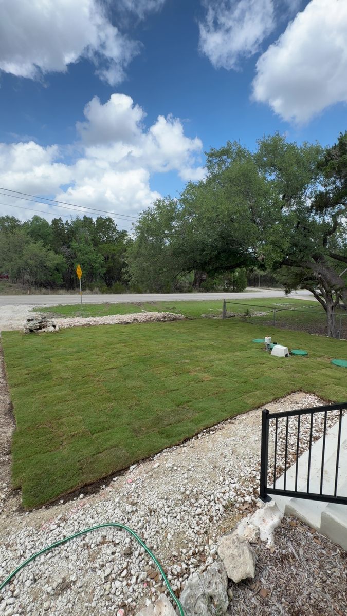 Sod & Seed installs for Bad Axe Landscapes LLC in Bulverde, TX