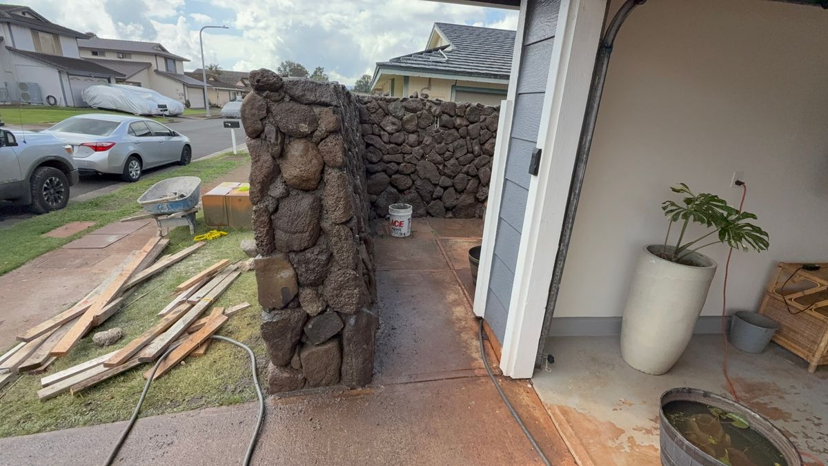 Rock Wall Installation for Maka’s Akamai Masonry LLC in Kaneohe, HI