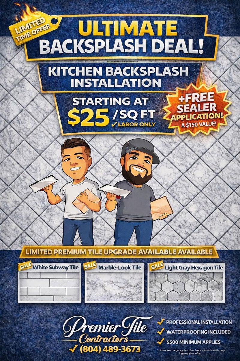 Kitchen Backsplash for Premier Tile Contractors LLC in Henrico, Virginia