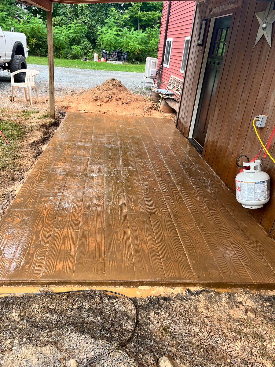 Stamped Concrete Installation for LeClaire Flatworx in Bomoseen, VT