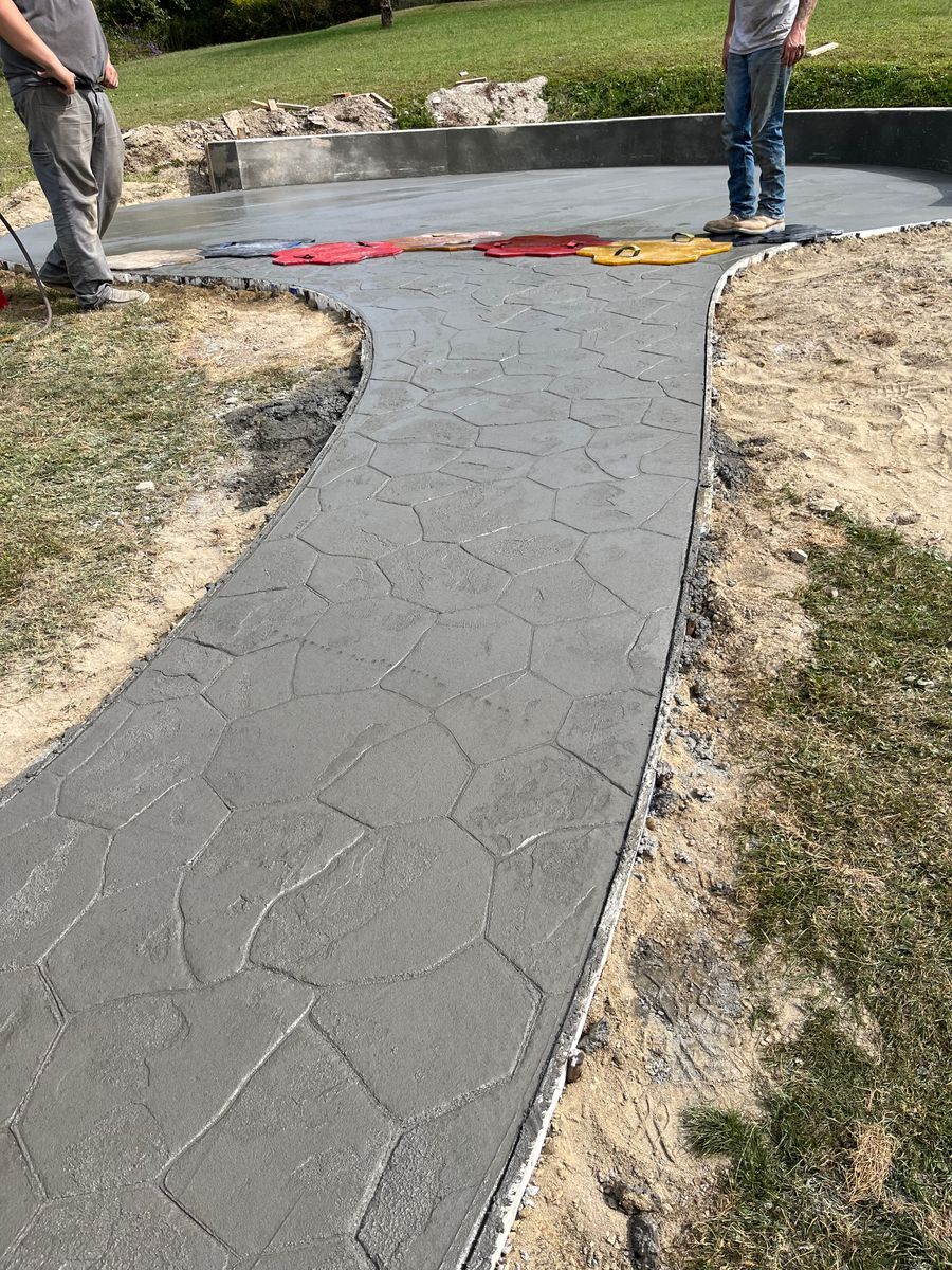 Stamped Concrete Installation for LeClaire Flatworx in Bomoseen, VT
