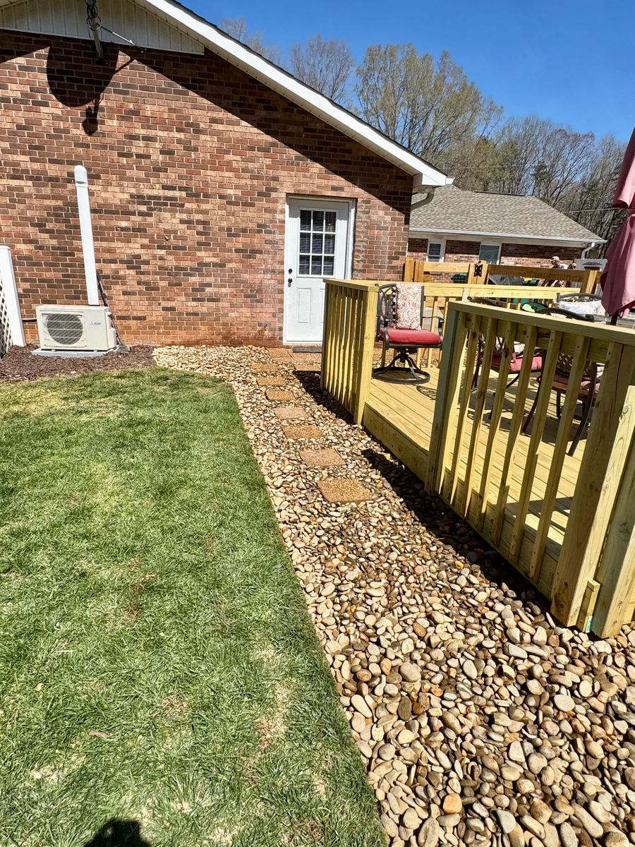 Mulch, River Rock and Pine Needle Installations for Malboeuf Landscaping, Inc in Kernersville, NC