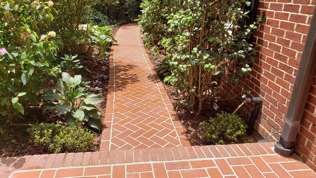 Hardscape brick laying for Acosta's Stone Work in Henderson, NC