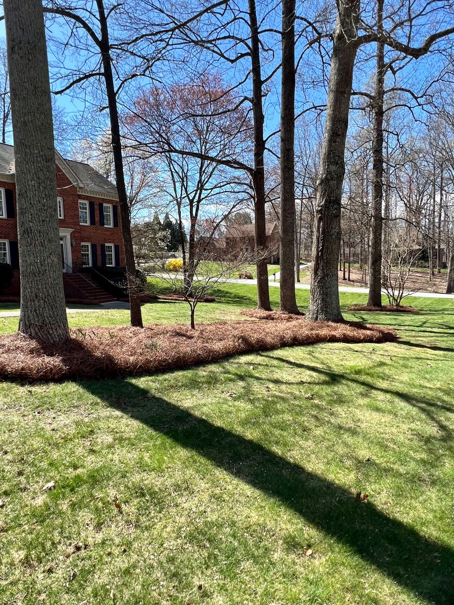 Mulch, River Rock and Pine Needle Installations for Malboeuf Landscaping, Inc in Kernersville, NC