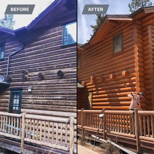 Log Home Staining in Montana for True Blue Logworks LLC in Corvallis, MT