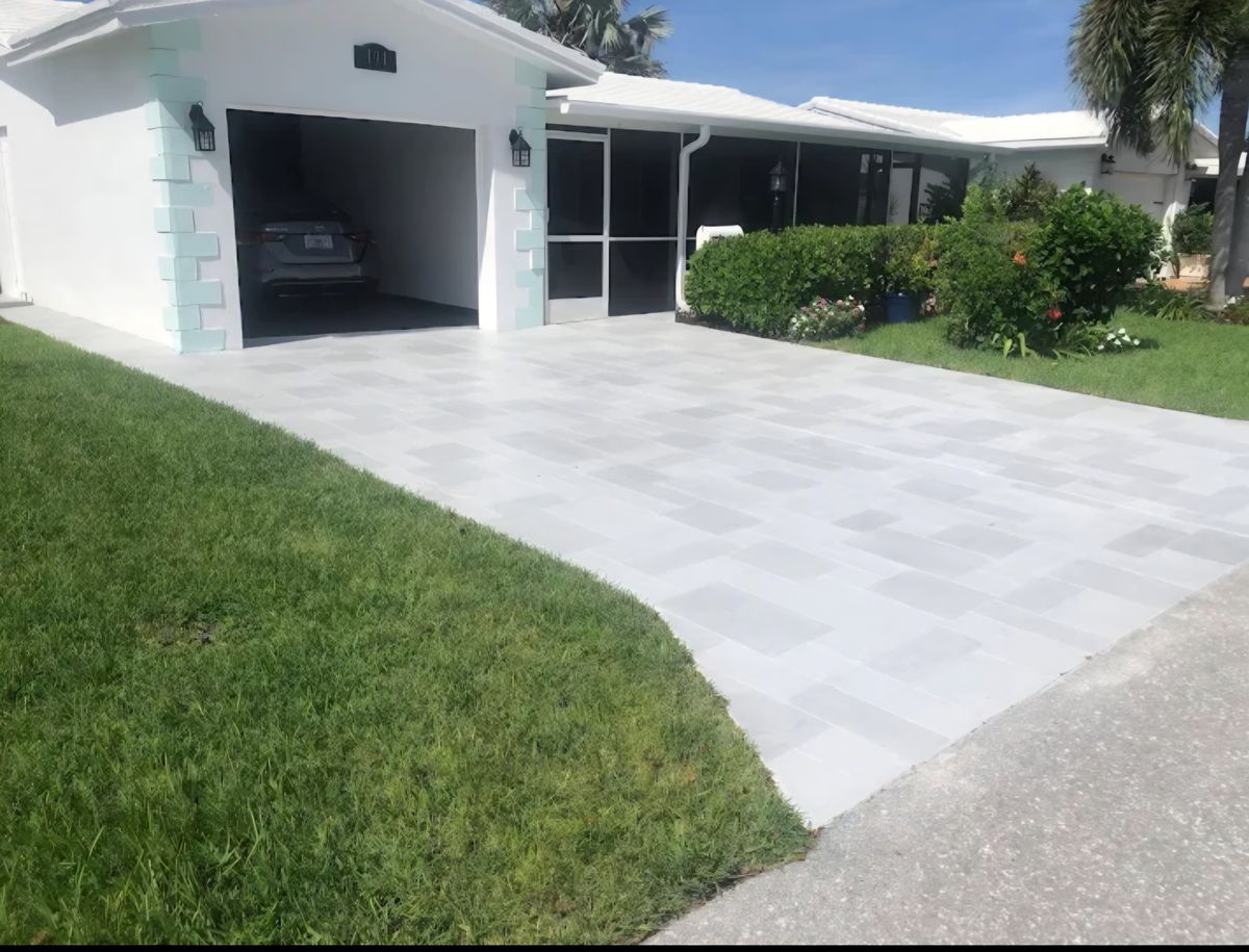 Concrete Squares with Faux Grass or Rocks for Beautiful and Affordable Stamped Concrete by Castilla Concrete Finish Design Corp in Sunrise, FL
