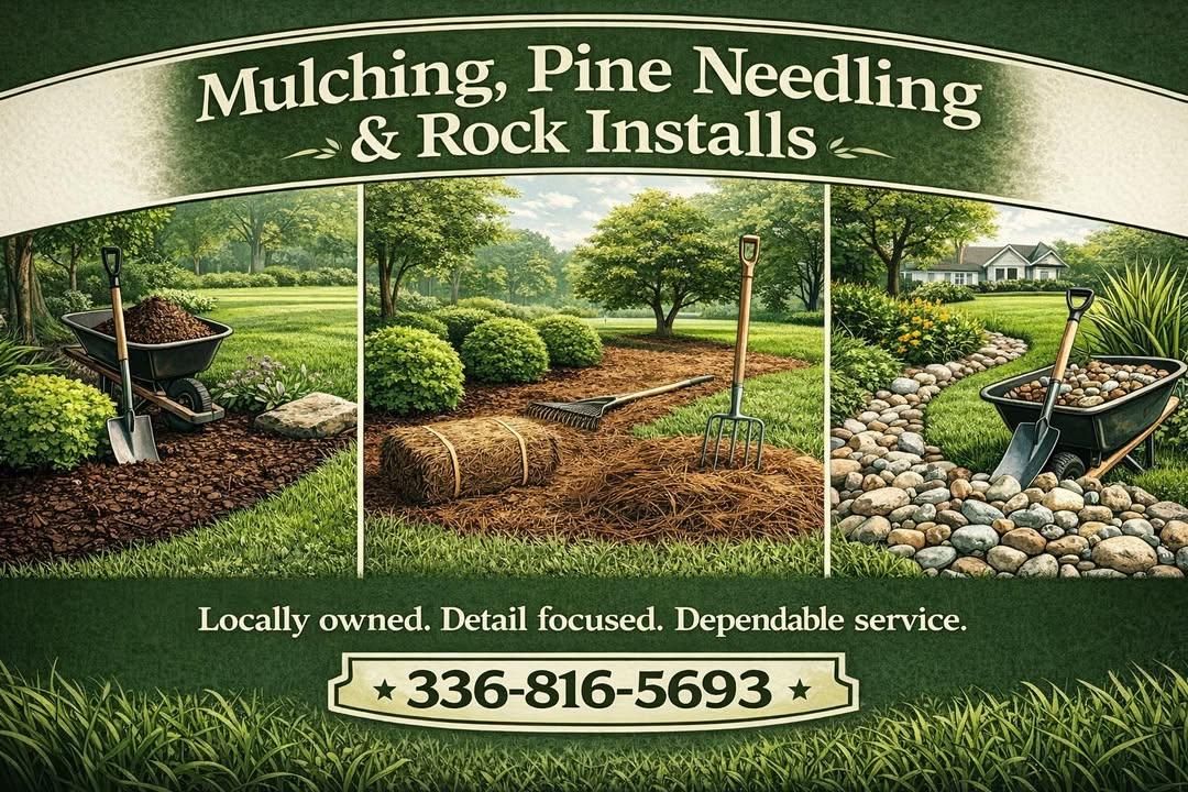 Mulching and pine needling for Holloway Yard Company in Greensboro, NC