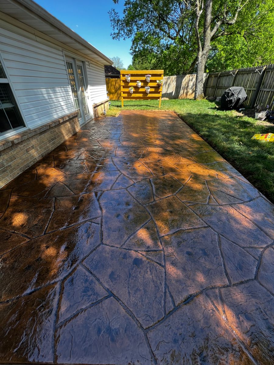 Stamped Concrete Installation for Modern Concrete LLC in Lowell, AR