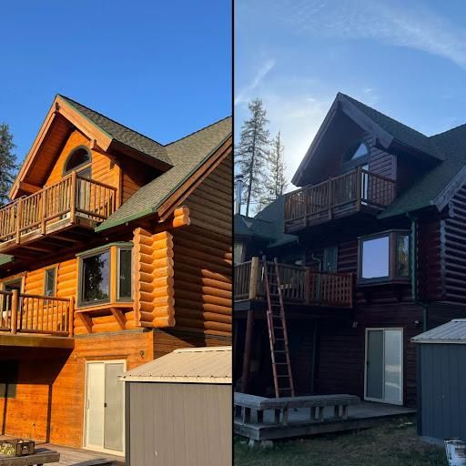 Log Home Staining in Montana for True Blue Logworks LLC in Corvallis, MT