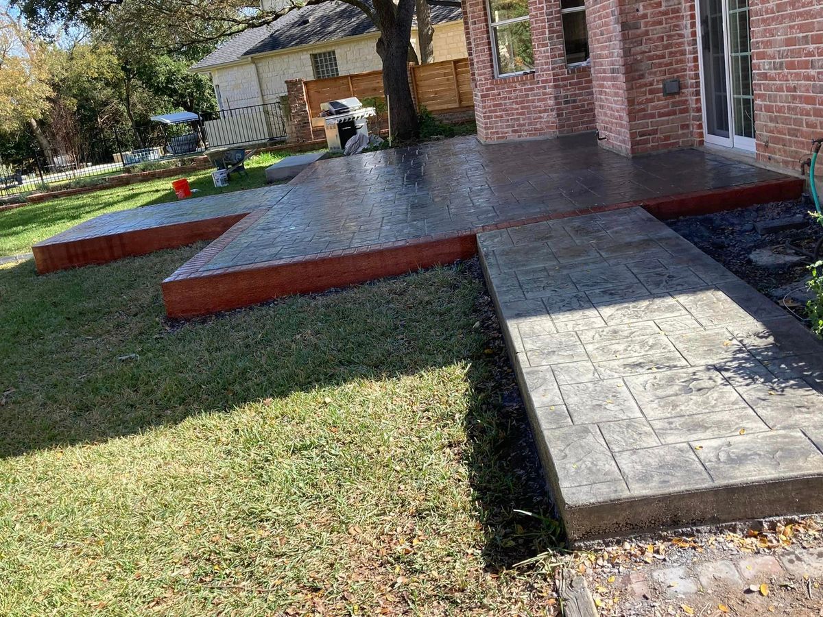 Stamped Concrete Installation for Merino Concrete Construction LLC in Liberty Hill, TX