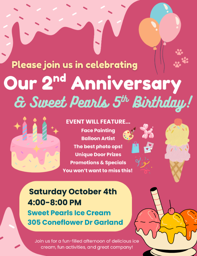 Second Anniversary Celebration for Sweet Pearl's Ice Cream in Garland, TX