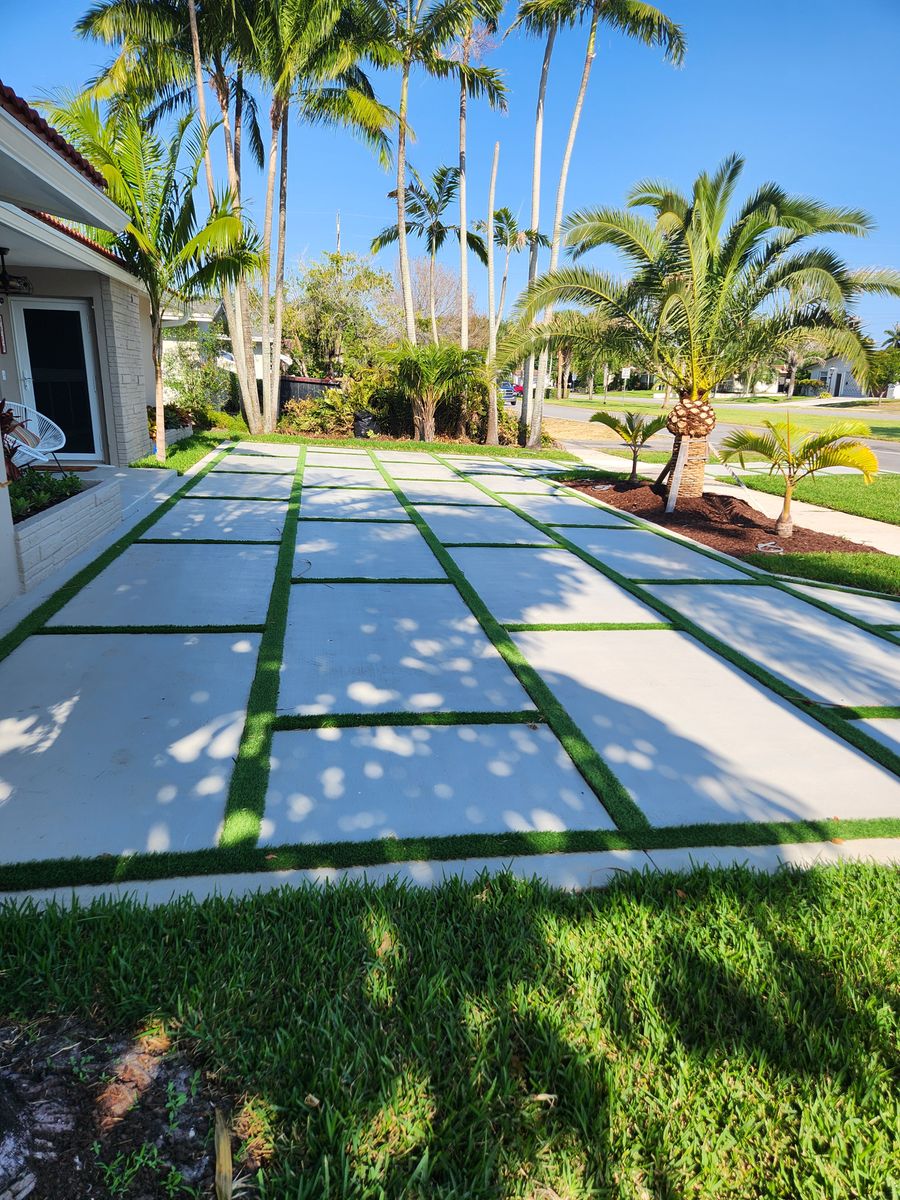 Concrete Squares with Faux Grass or Rocks for Beautiful and Affordable Stamped Concrete by Castilla Concrete Finish Design Corp in Sunrise, FL