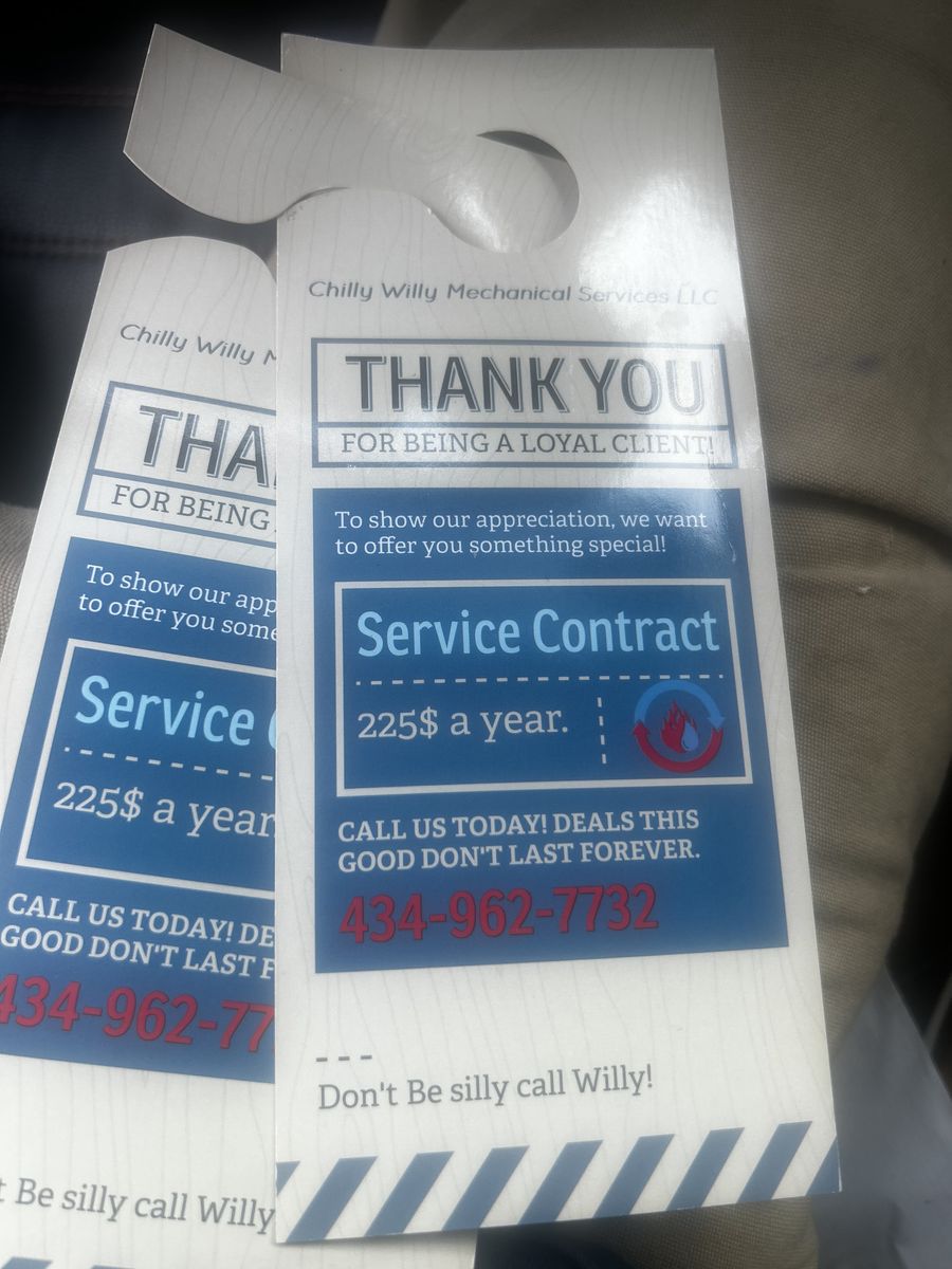 Chilly Willy Protection Plan $255 for Chilly Willy Mechanical in Charlottesville, VA