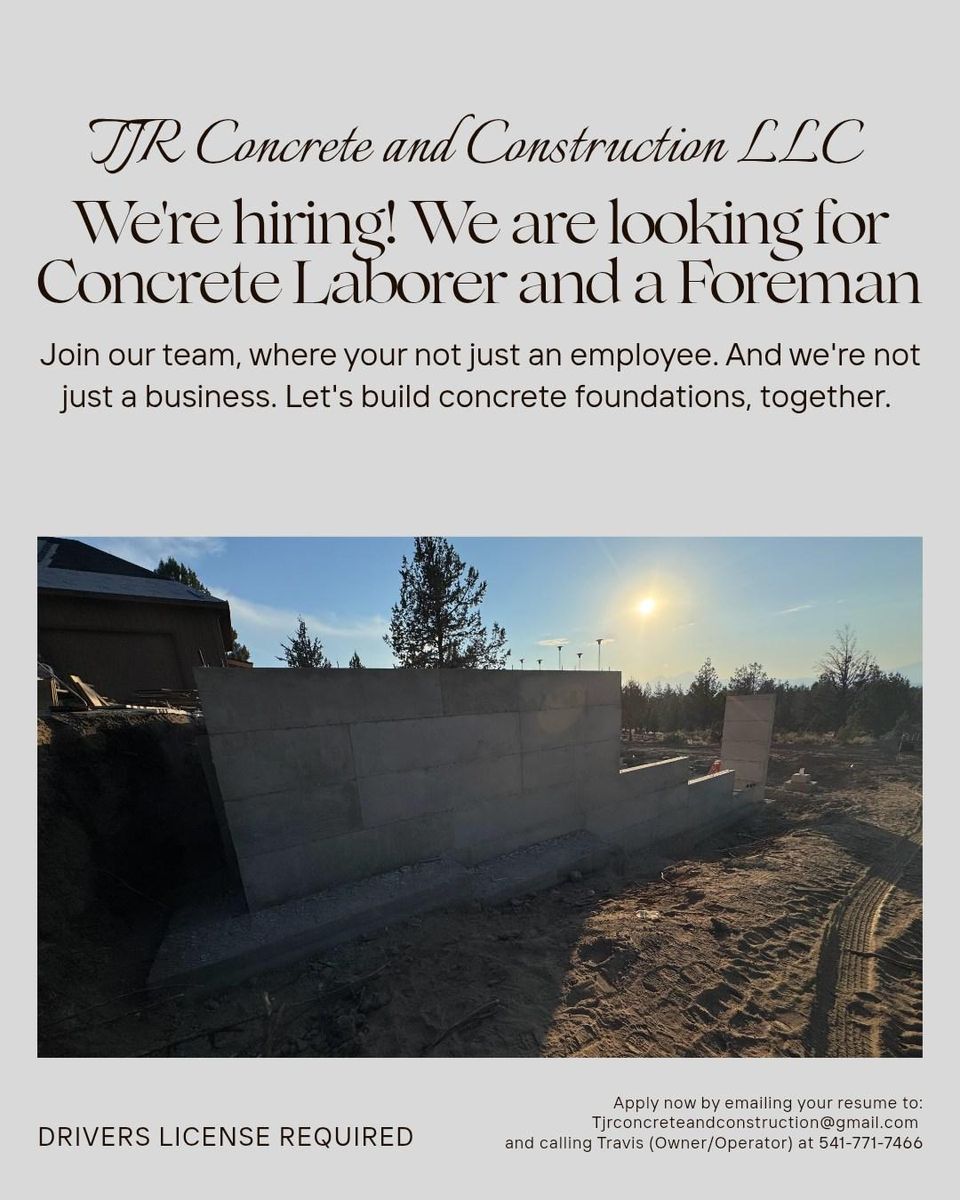 Foundation Work for TJR Concrete and Construction in Bend, OR