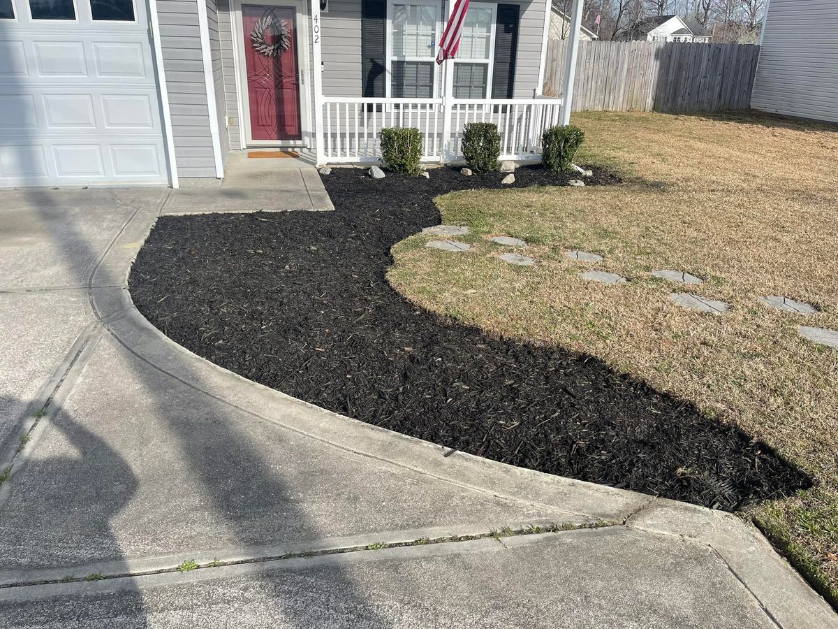 Mulch Installation for NC Lawn Medics, LLC in Jacksonville, North Carolina