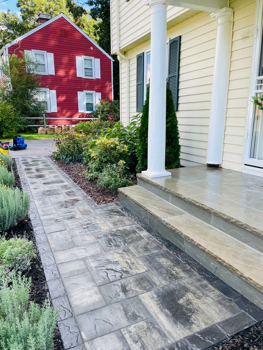 Paver walkway installation for Elyon Construction and Stoneworks LLC in Windsor, CT