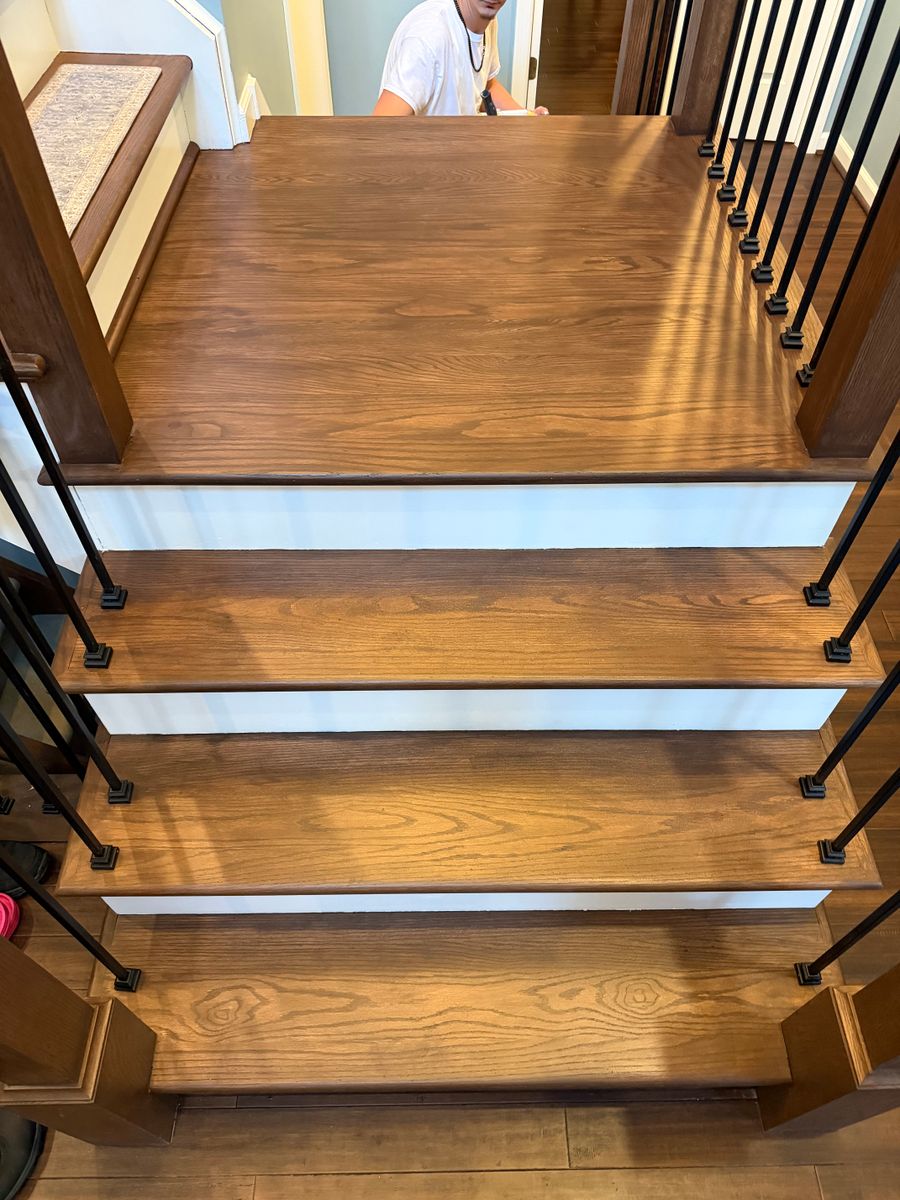 Oak staircases staining for  C&M Painting Finishing in Rochester, NY