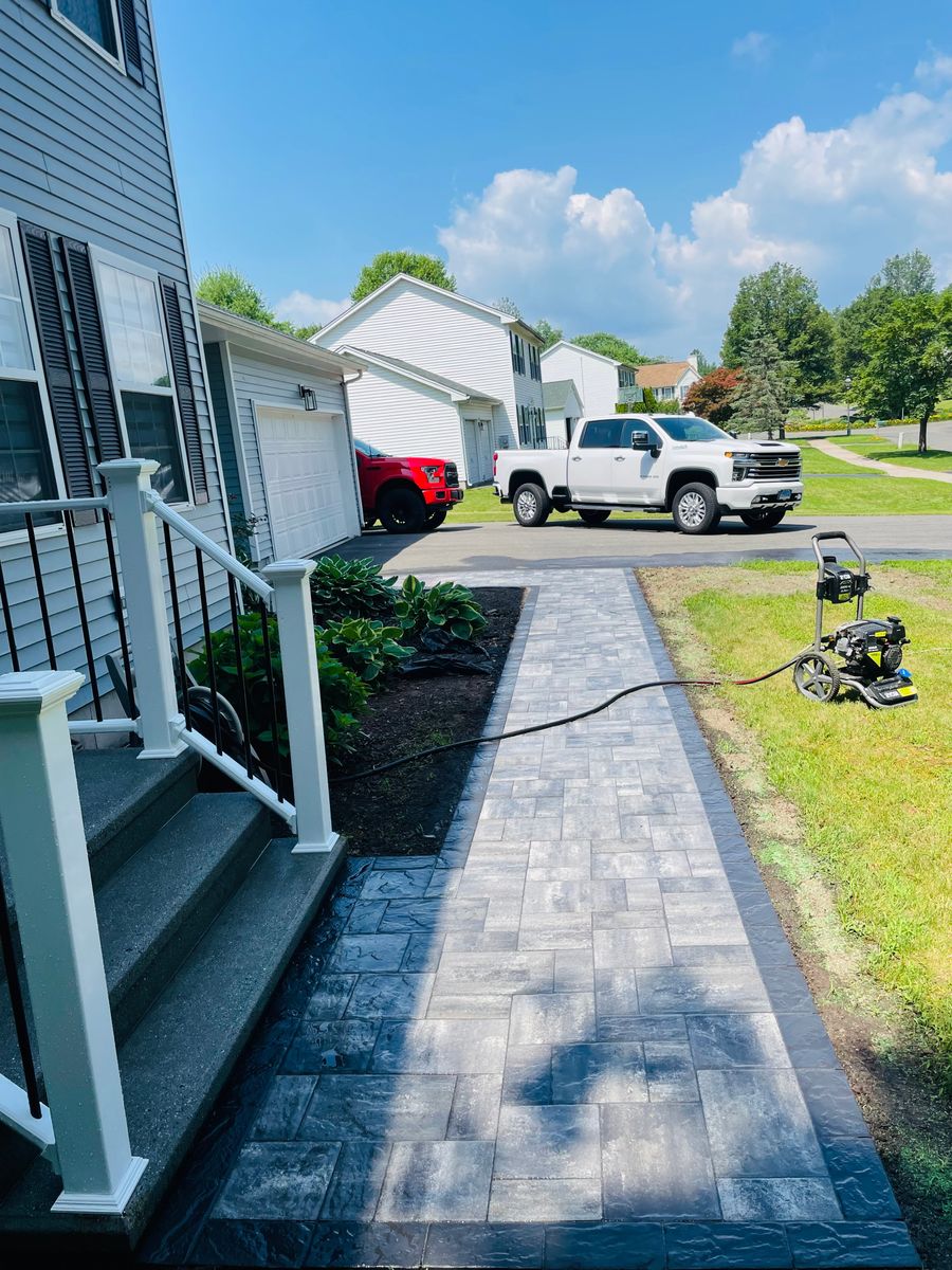 Paver walkway installation for Elyon Construction and Stoneworks LLC in Windsor, CT