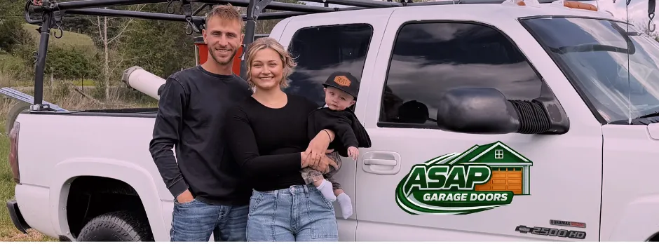 The ASAP Garage Doors owner and his family in front of the company truck