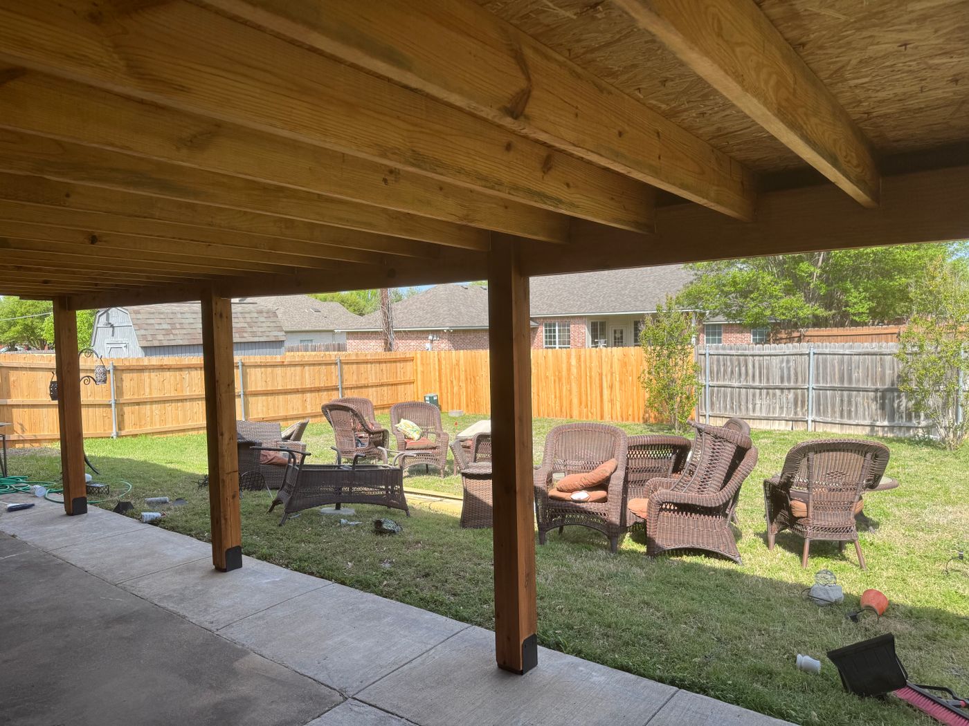 Covered patio extension, cedar posts on a new slab