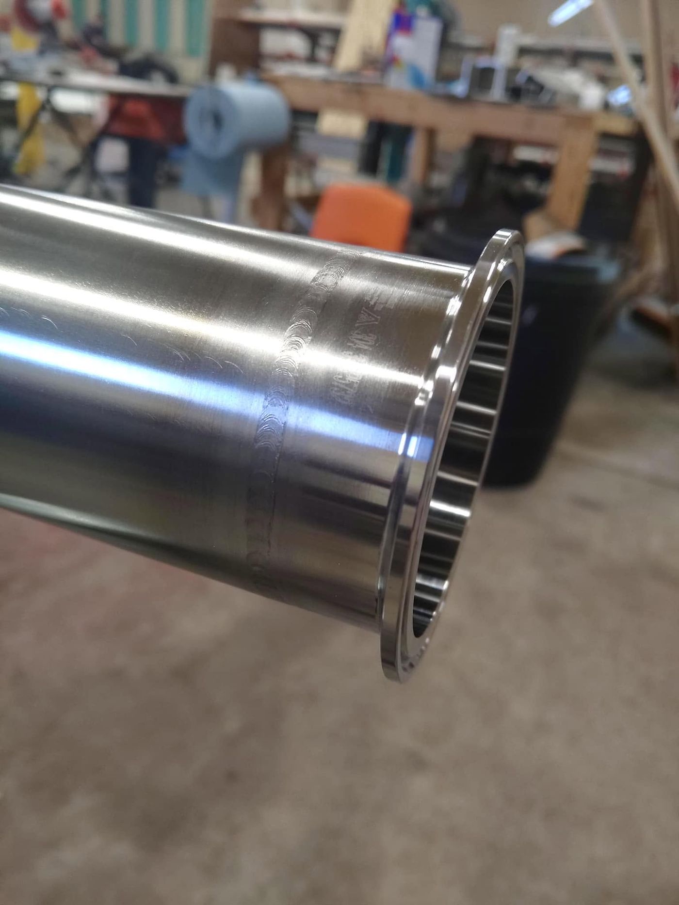 Sanitary stainless tube with a welded Tri-Clamp ferrule