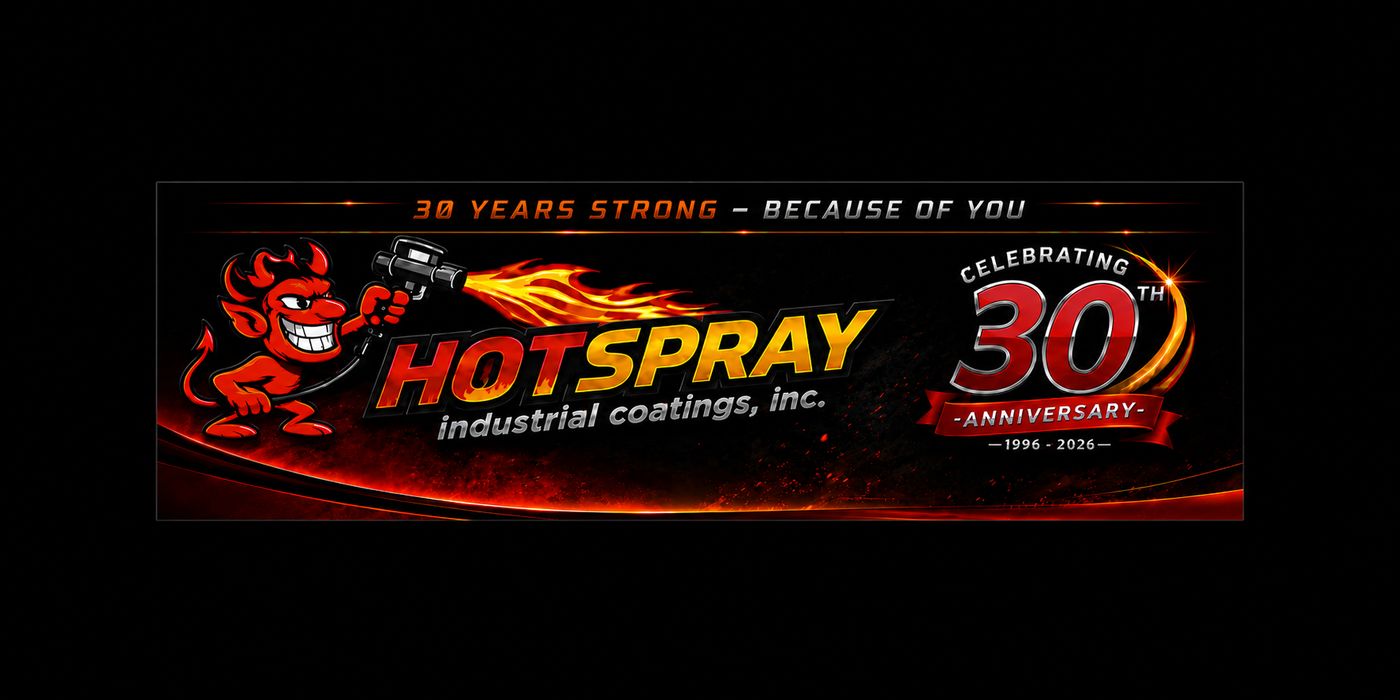 Hotspray Industrial Coatings 30th anniversary badge, 1996 to 2026